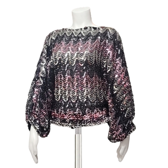 VTG 80's JEANETTE KASTENBERG ST. MARTIN Sequin Bolero Silk Blouse S M Disco R - Picture 14 of 15